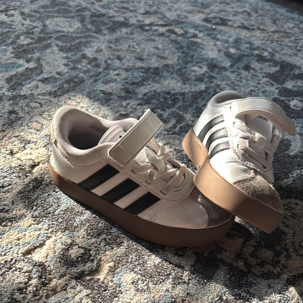 Adidas White and Black Sneakers with Mesh Upper